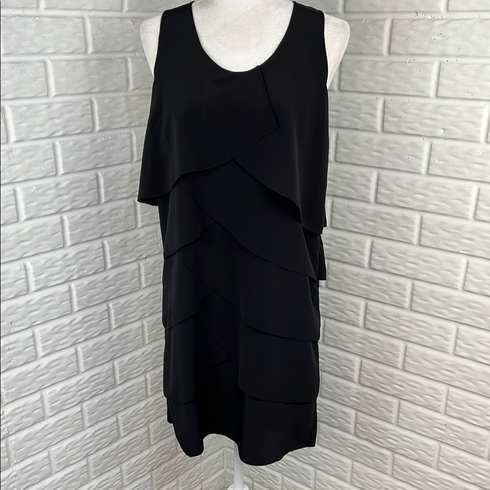 5/48 SAKS FIFTH AVE DRESS TIERED LAYERED RACERBACK SHEATH DRESS BLACK SIZE MED